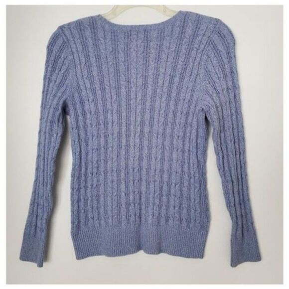 Classic Blue Cable Knit Sweater St Johns Bay Cotton Blend Sz L Coastal Grandma - Picture 2 of 7
